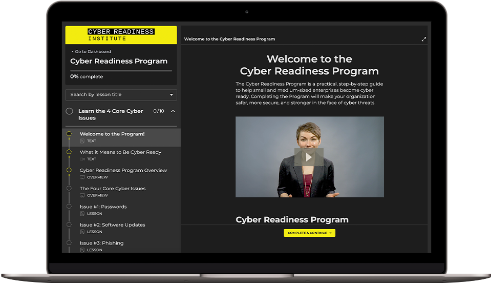 Cyber Readiness program open in laptop