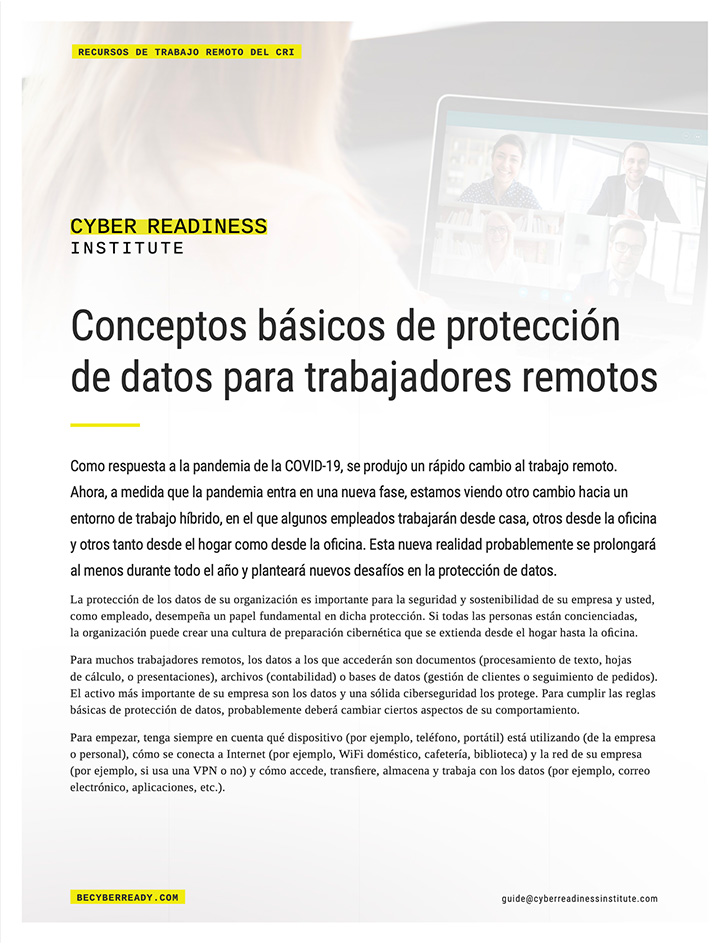 Data Protection Basics for Remote Workers guide cover in spanish