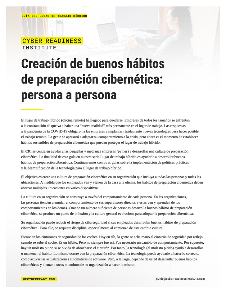 Creating Good Cyber Ready Habits–One Person at a Time cover in spanish