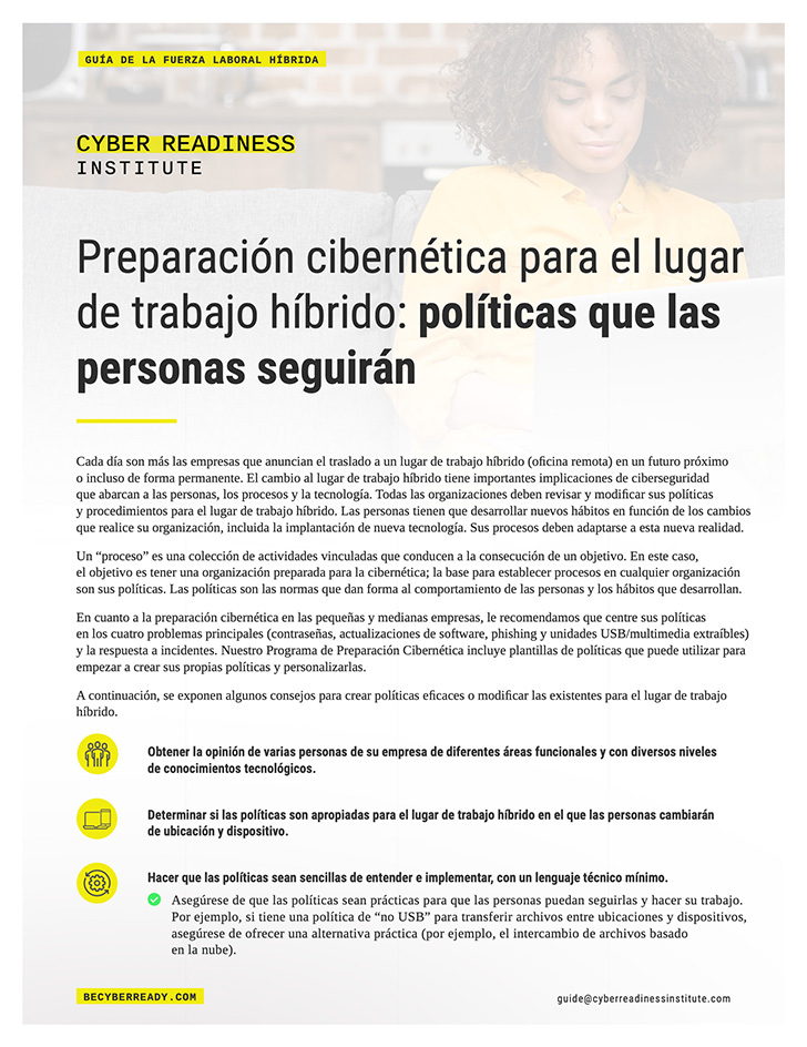Cyber Readiness for the Hybrid Workplace-Policies People Will Follow cover in spanish