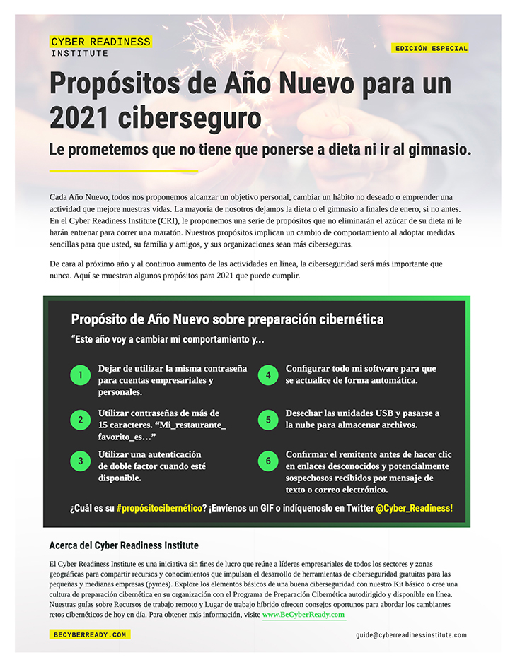 New Year’s Resolutions for a Cyber Secure 2021 cover in spanish