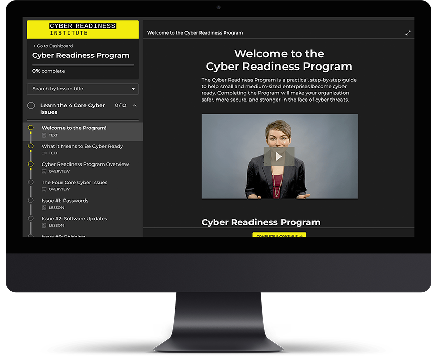 Cyber Readiness program open in desktop computer