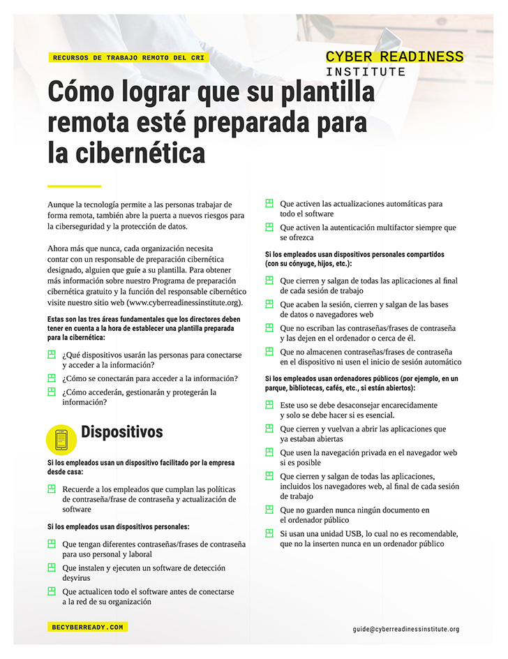 Making Your Remote Workforce Cyber Ready guide in spanish