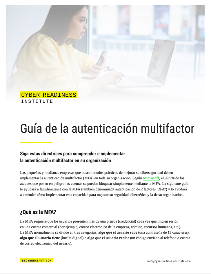 Multi Factor Authentication Guide cover in spanish