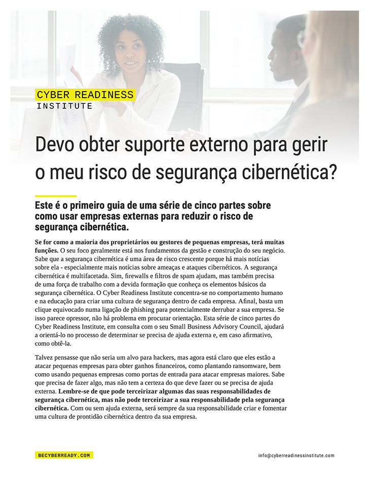 Should I Get Outside Support to Manage My Cybersecurity Risk? cover in portuguese