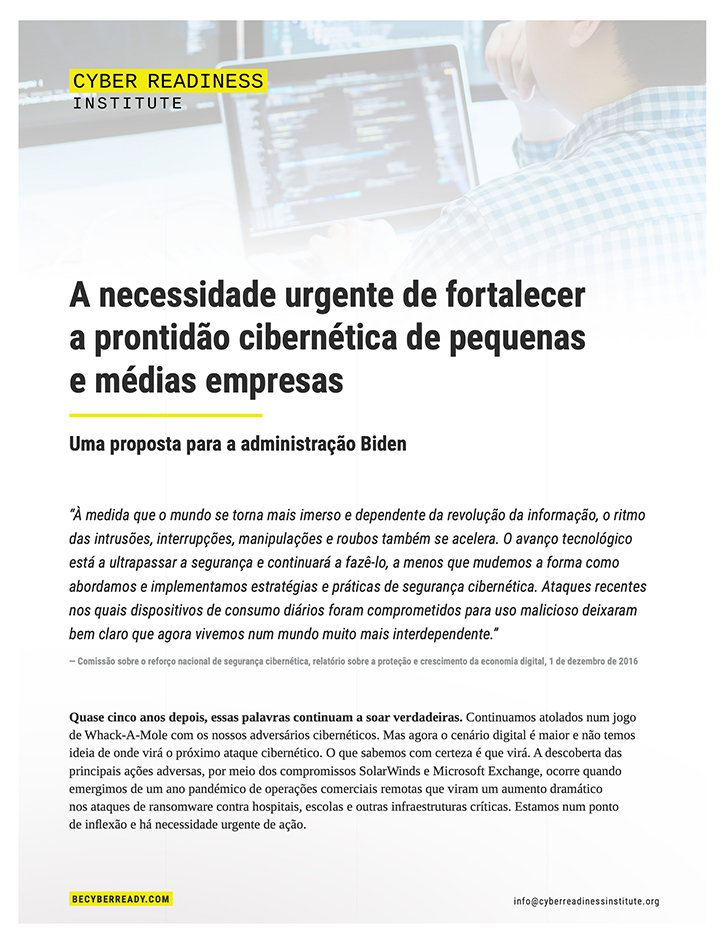 The Urgent Need to Strengthen the Cyber Readiness of Small and Medium-Sized Businesses cover in portuguese