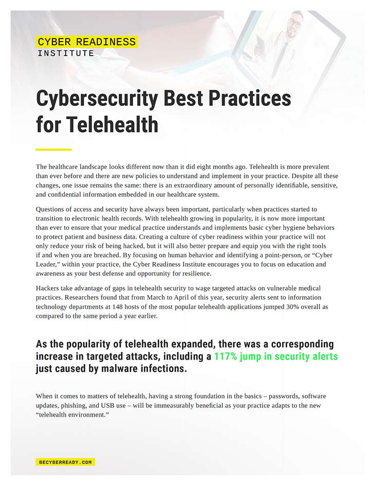 Cybersecurity Best Practices for Telehealth cover