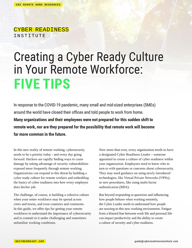 CRI Creating a Cyber Ready Culture in Your Remote Workforce Cover