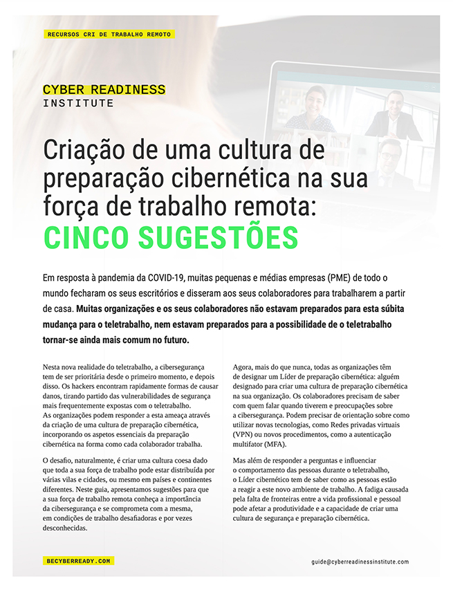 Creating a Cyber Ready Culture guide cover in portuguese