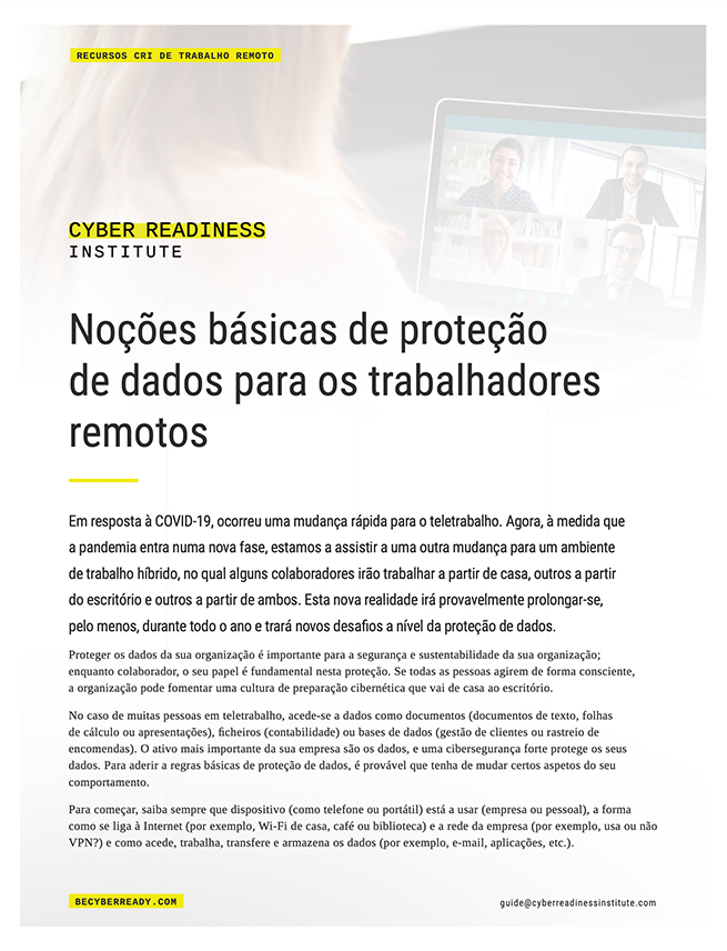Data Protection Basics for Remote Workers guide cover in portuguese