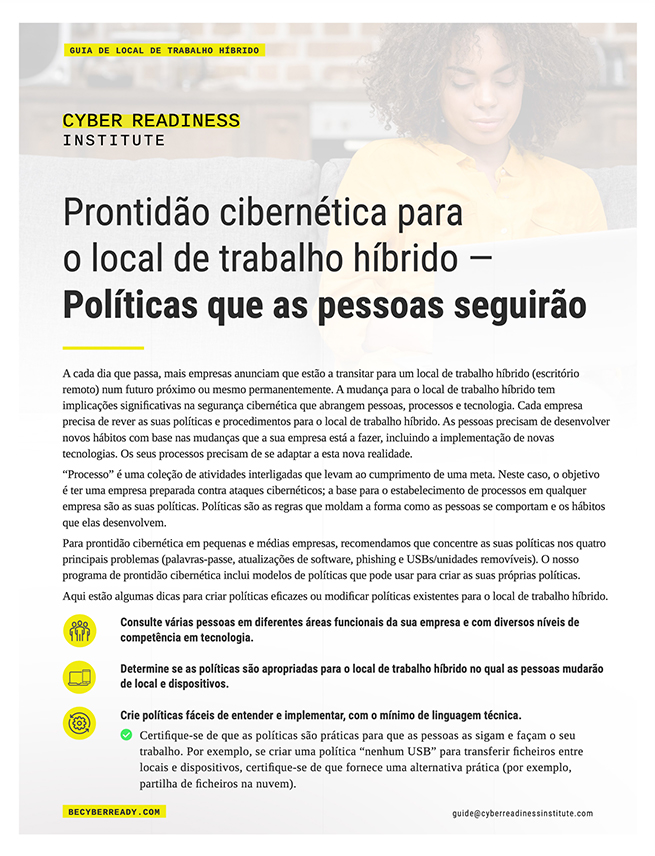 Hybrid Workplace Policies People Will Follow guide cover in portuguese