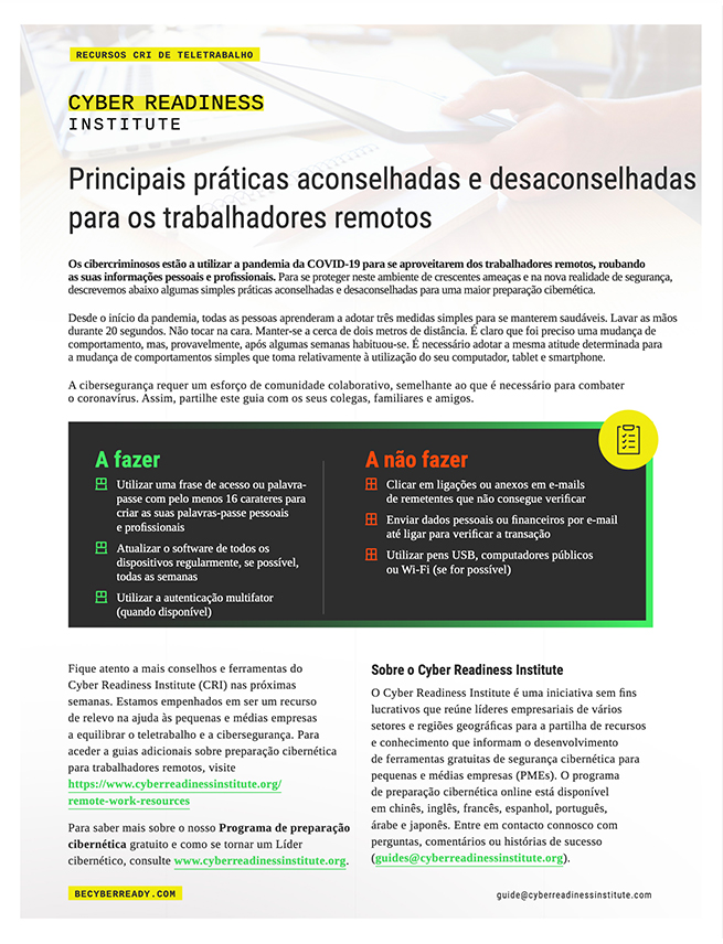 Top Three Dos and Donts guide cover in portuguese