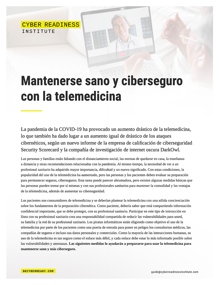 Staying Healthy and Cyber Secure with Telehealth guide cover in spanish