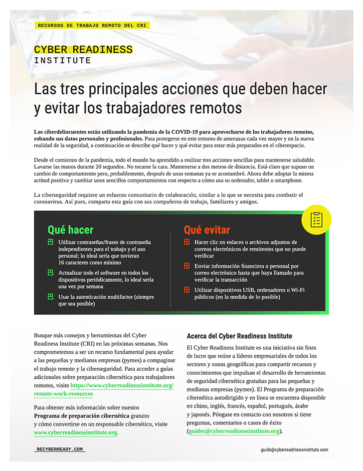Top Three Dos and Donts for Remote Workers guide in spanish