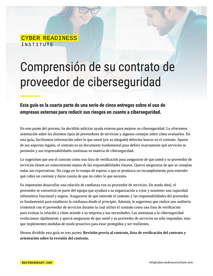 Understanding Your Cybersecurity Vendor Contract cover in spanish