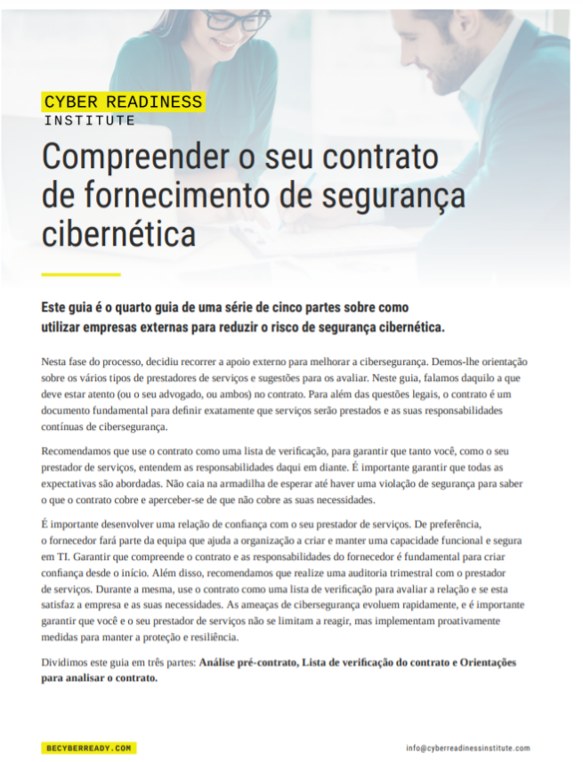 Understanding Your Cybersecurity Contract guide cover in portuguese