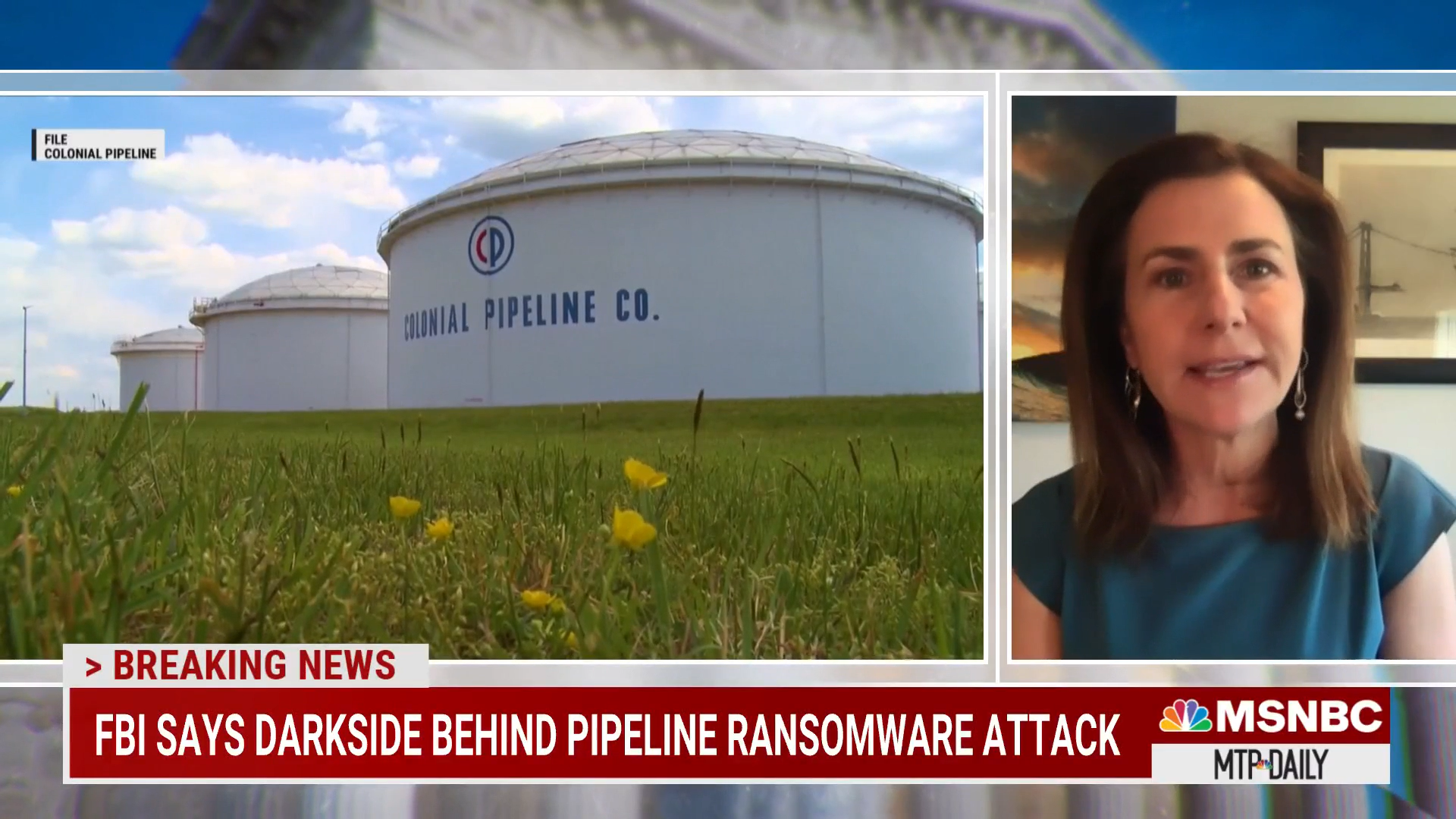 MSNBC news segment on Colonial Pipeline cybersecurity attack