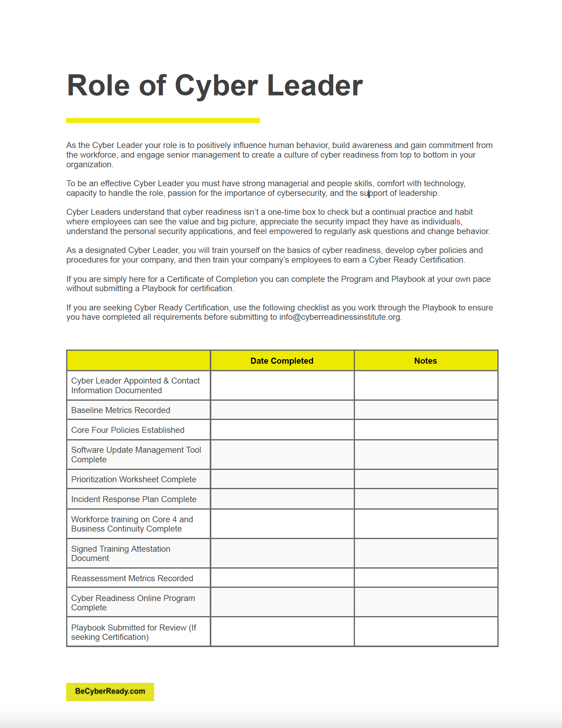 Cyber Ready Certification Checklist Thumbnail